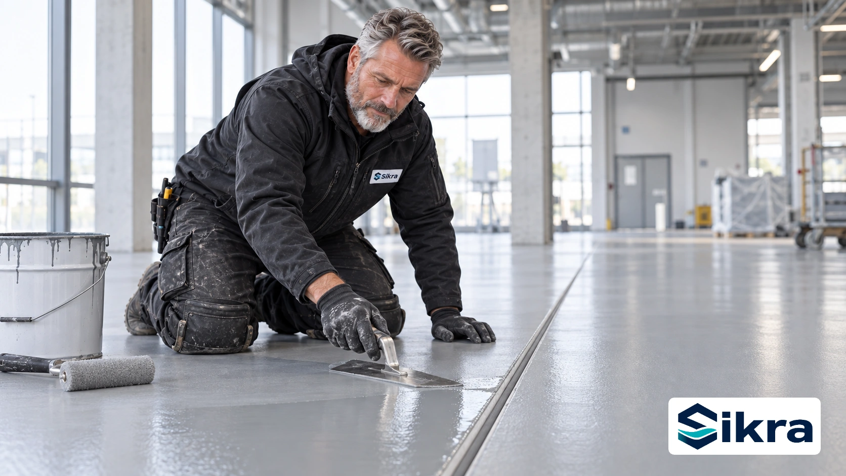 Sikra-fagmand etablerer et fleksibelt Triflex-polyurethangulv i en dansk produktionshal