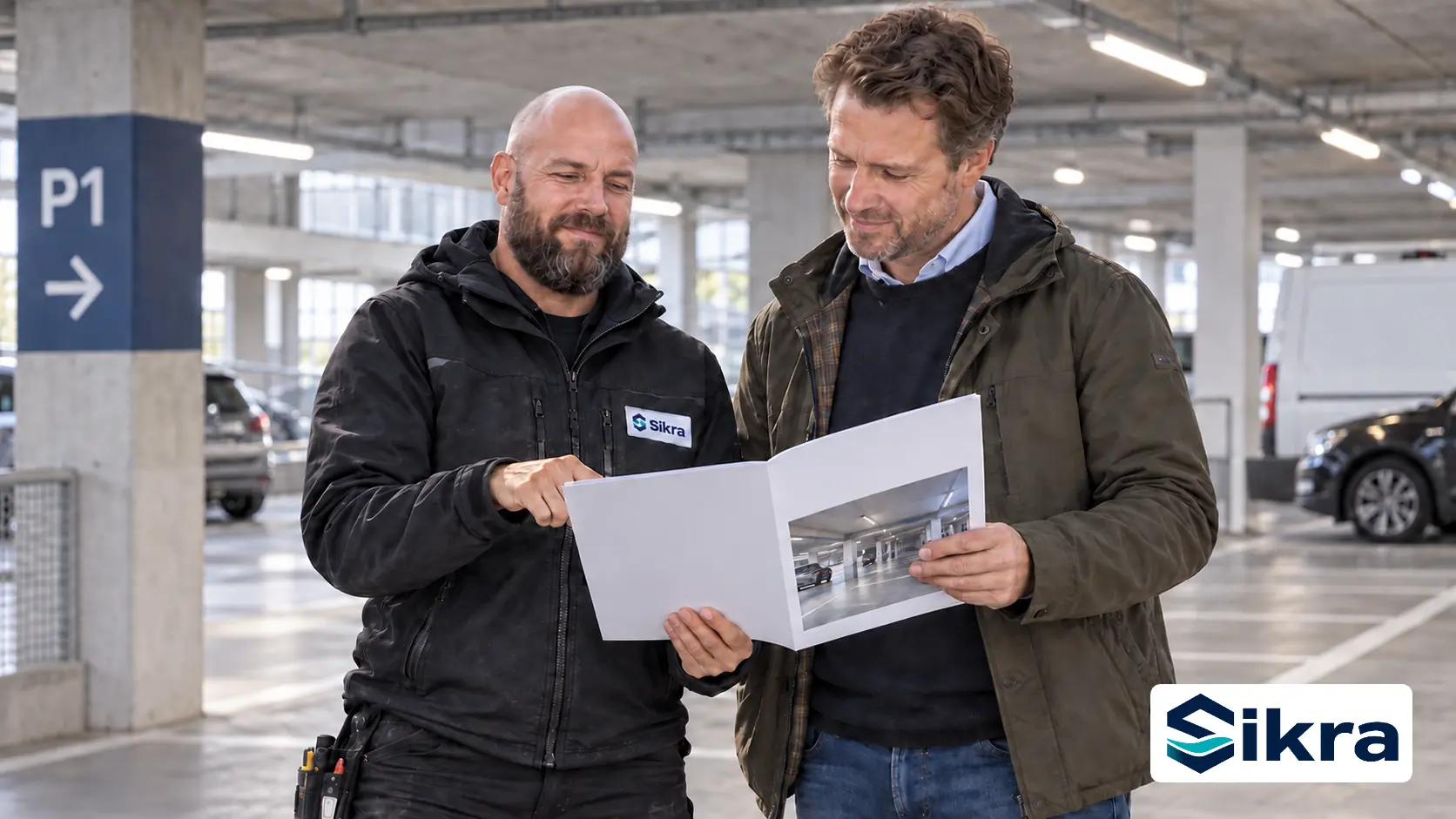 Sikra-medarbejder udfører en afspærret etape, mens P-husets kørebane holdes åben